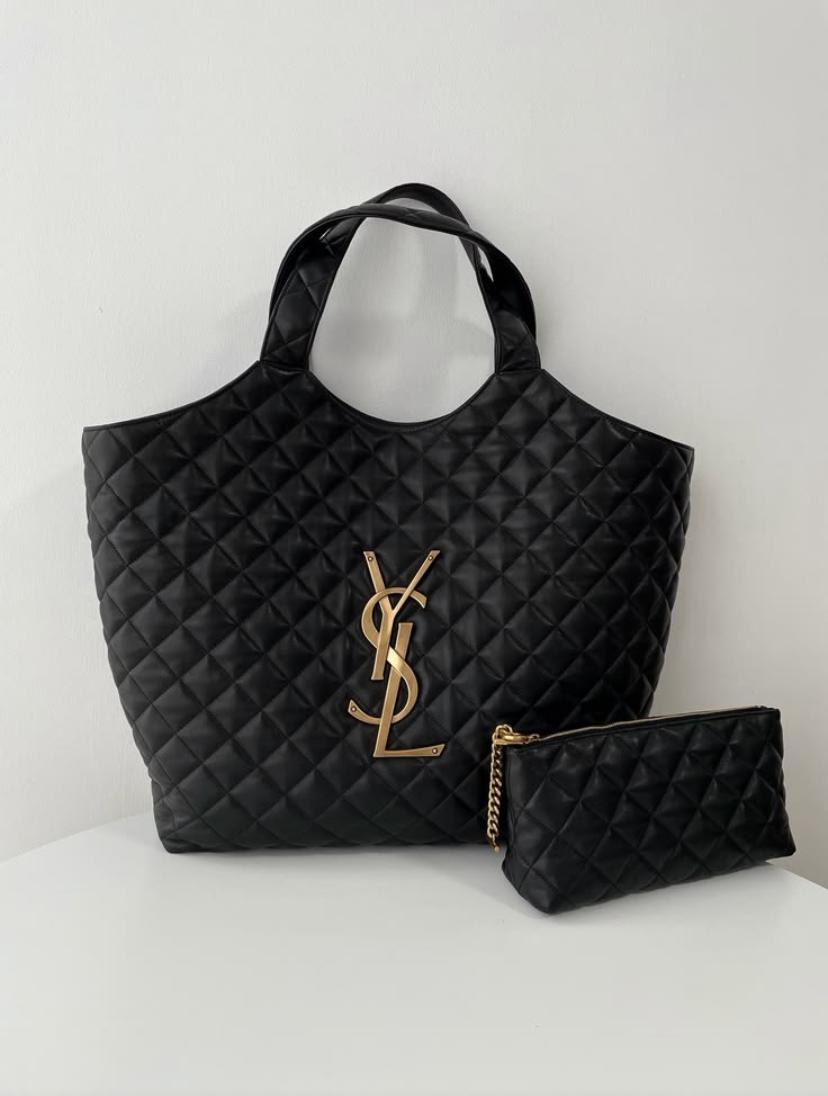 SAINT LAURENT QUILTED LEATHER YSL TOTE BAG