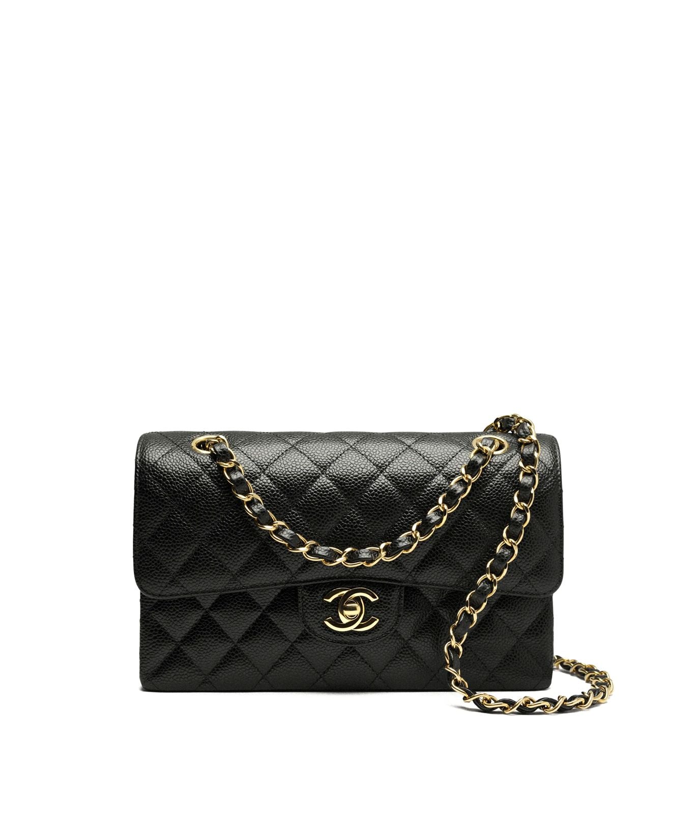 Chanel Black Quilted Caviar Small Classic Double Flap Bag Gold